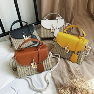 Woven straw shoulder bag